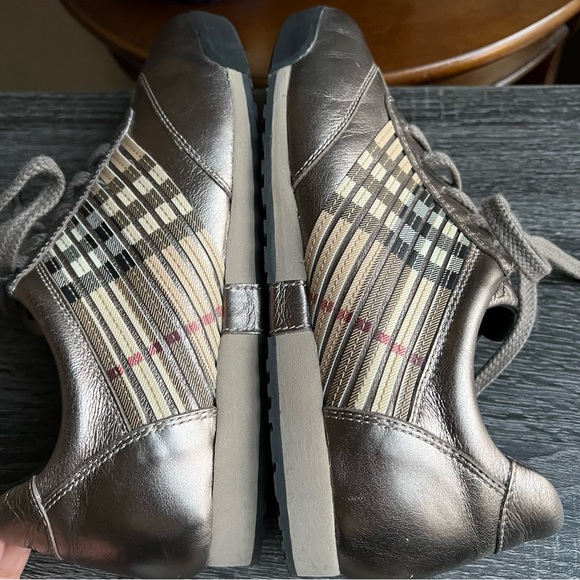 Burberry Metallic Leather Check Leather trim Lace Up Sneakers EU38 US8 - Picture 6 of 15
